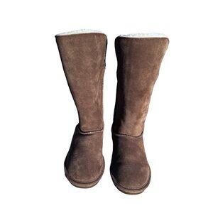 Bearpaw Amie Womens Shearling Style Tall Boots Tan Suede Pull On Lined Size 6